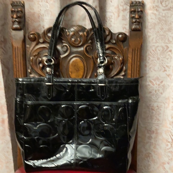Black patent leather purse “C’s” all over. Well loved. No tag on little chain. - Picture 2 of 10